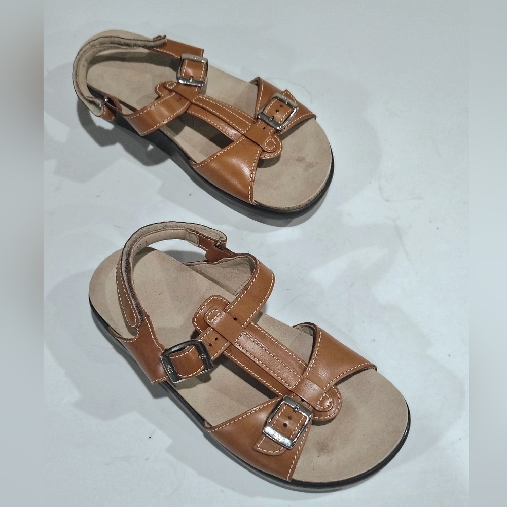SAS Brown Leather Buckle Sandals Size 8W